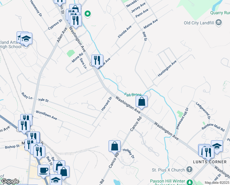 map of restaurants, bars, coffee shops, grocery stores, and more near 1135 Washington Avenue in Portland
