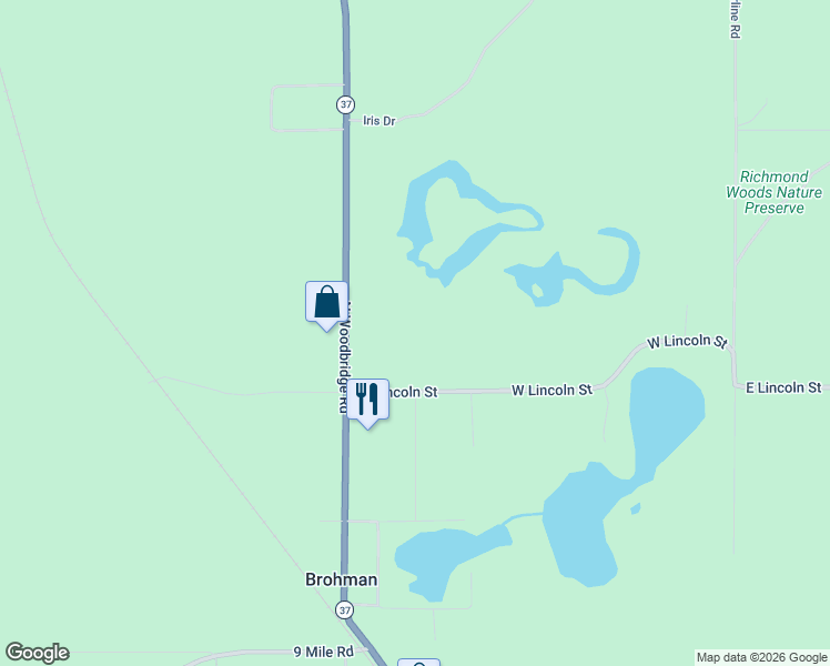 map of restaurants, bars, coffee shops, grocery stores, and more near 7688 North Woodbridge Road in White Cloud