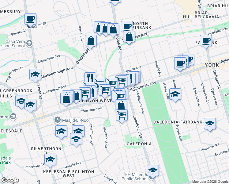 map of restaurants, bars, coffee shops, grocery stores, and more near 9 Croham Road in Toronto