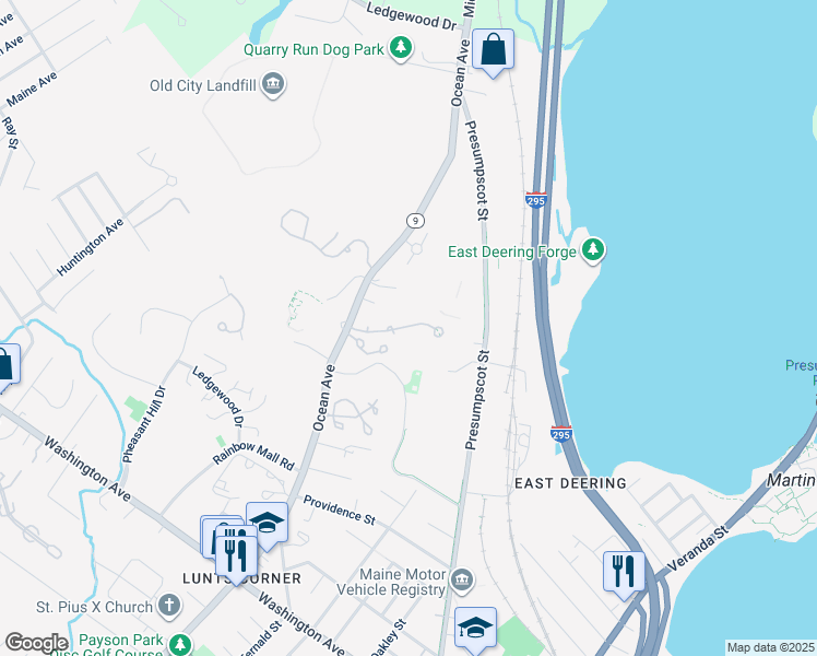 map of restaurants, bars, coffee shops, grocery stores, and more near 60 Ashley Lane in Portland