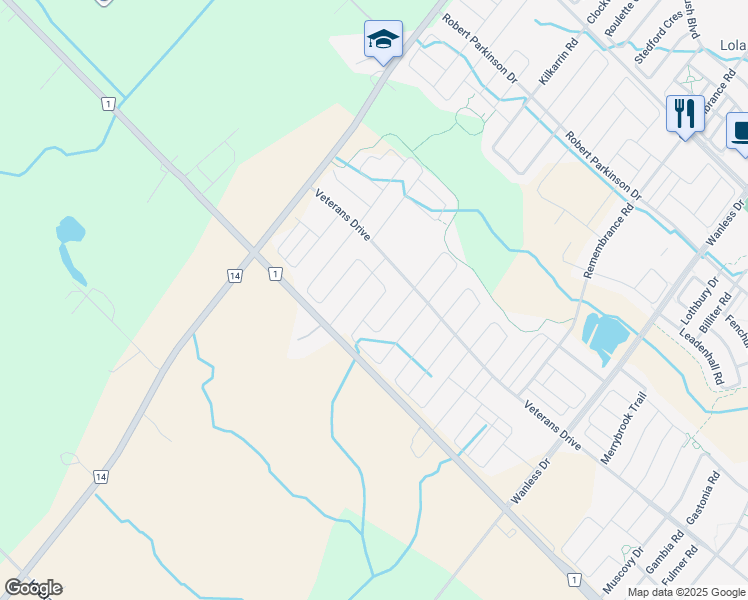 map of restaurants, bars, coffee shops, grocery stores, and more near 95 Emerald Coast Trail in Brampton