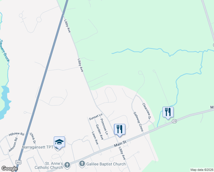 map of restaurants, bars, coffee shops, grocery stores, and more near 63 Wagner Farm Road in Gorham