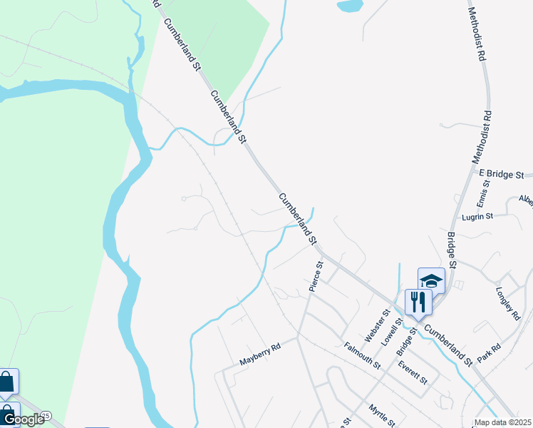 map of restaurants, bars, coffee shops, grocery stores, and more near 2 Begin Lane in Westbrook