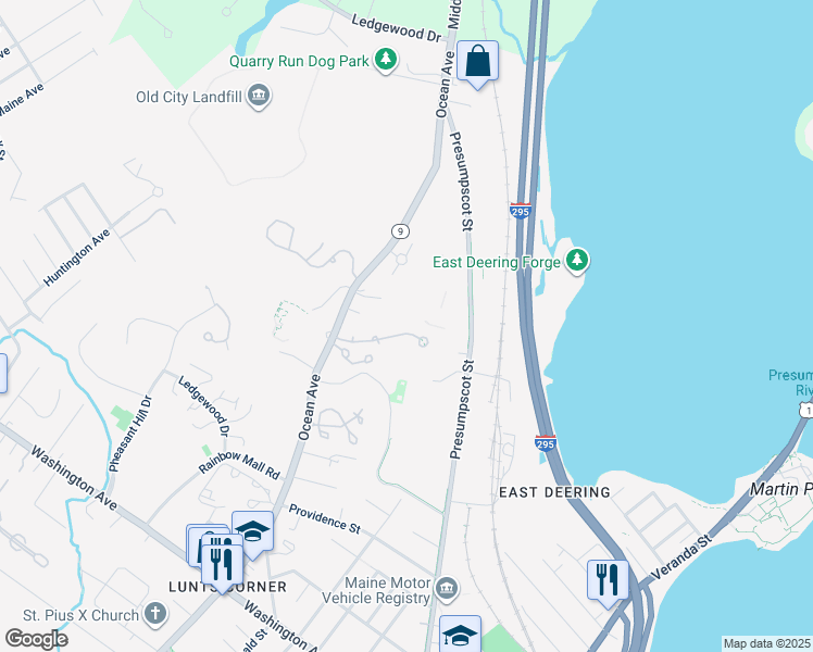 map of restaurants, bars, coffee shops, grocery stores, and more near 60 Ashley Lane in Portland