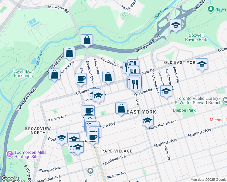 map of restaurants, bars, coffee shops, grocery stores, and more near 188 Woodville Avenue in Toronto