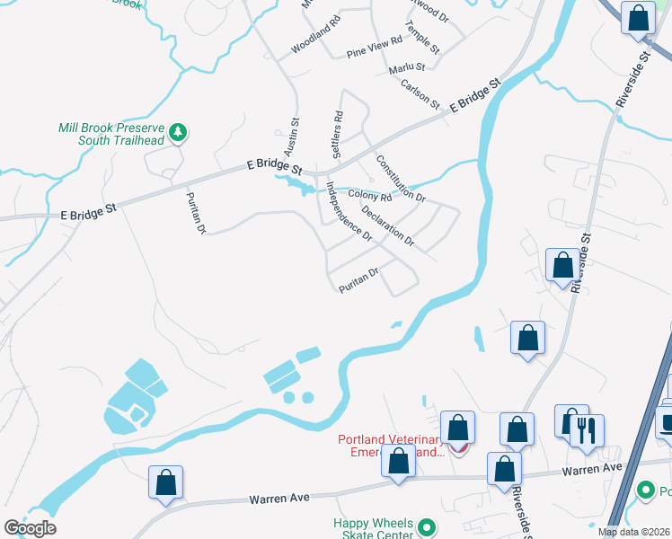 map of restaurants, bars, coffee shops, grocery stores, and more near 23 Mayflower Road in Westbrook