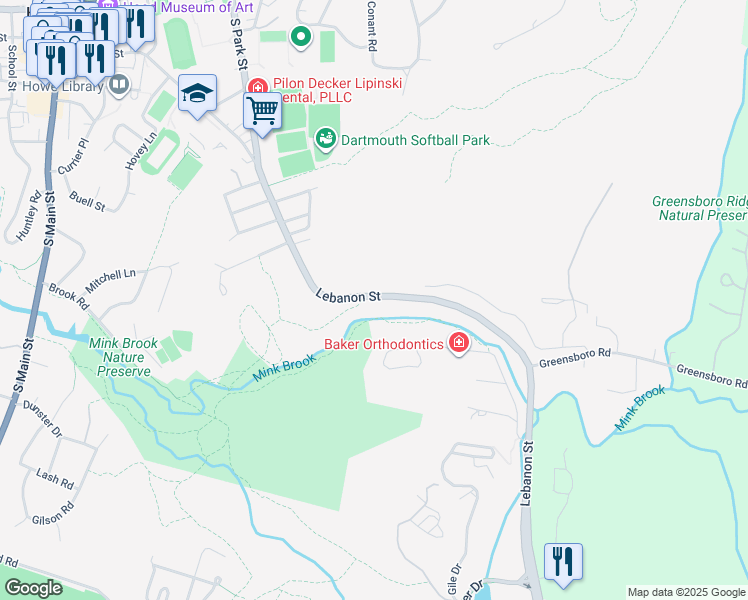 map of restaurants, bars, coffee shops, grocery stores, and more near 88 Lebanon Street in Hanover