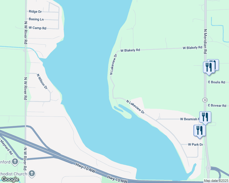 map of restaurants, bars, coffee shops, grocery stores, and more near 2850 North Lakeview Drive in Sanford
