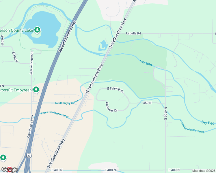 map of restaurants, bars, coffee shops, grocery stores, and more near 4028 Fairway Drive in Rigby