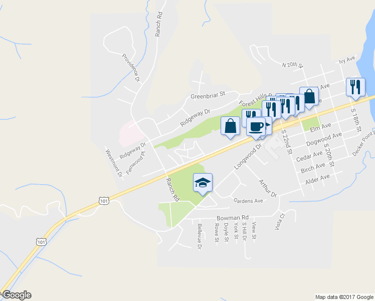 map of restaurants, bars, coffee shops, grocery stores, and more near 3000 Frontage Road in Reedsport
