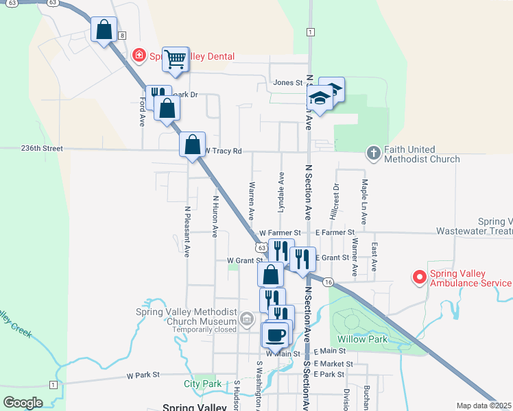 map of restaurants, bars, coffee shops, grocery stores, and more near 517 Warren Avenue in Spring Valley