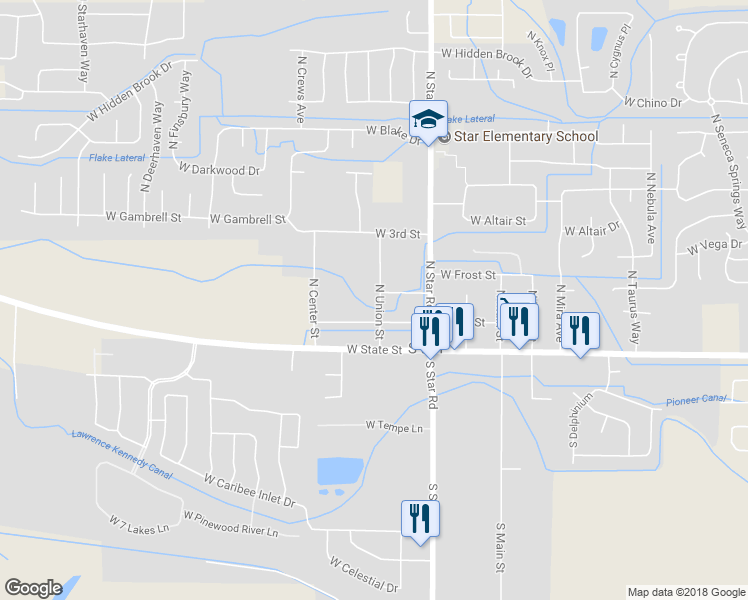 map of restaurants, bars, coffee shops, grocery stores, and more near 111 North Union Street in Star