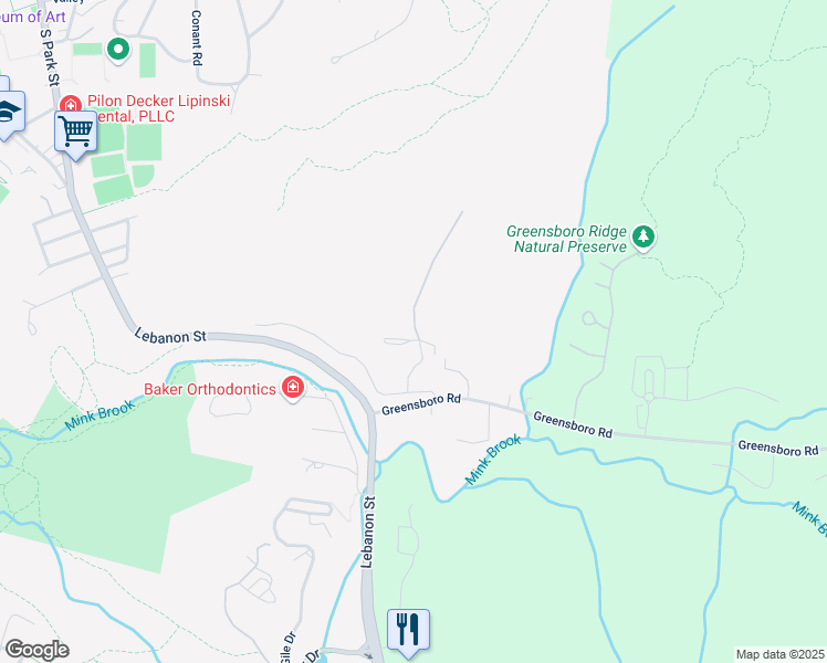map of restaurants, bars, coffee shops, grocery stores, and more near 39 College Hill in Hanover