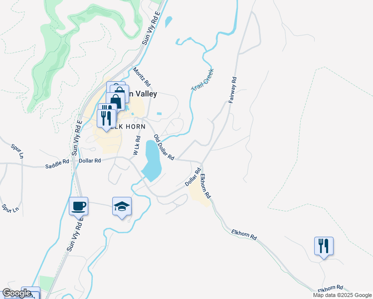 map of restaurants, bars, coffee shops, grocery stores, and more near Villager Condo Drive in Sun Valley