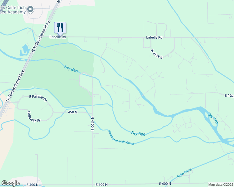 map of restaurants, bars, coffee shops, grocery stores, and more near 4132 East 465 North in Rigby