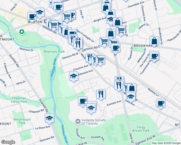 map of restaurants, bars, coffee shops, grocery stores, and more near 7 Edmund Avenue in Toronto