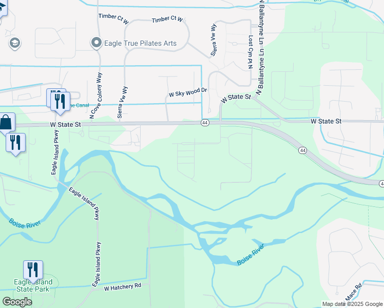 map of restaurants, bars, coffee shops, grocery stores, and more near 2517 W Iron Coop St in Eagle