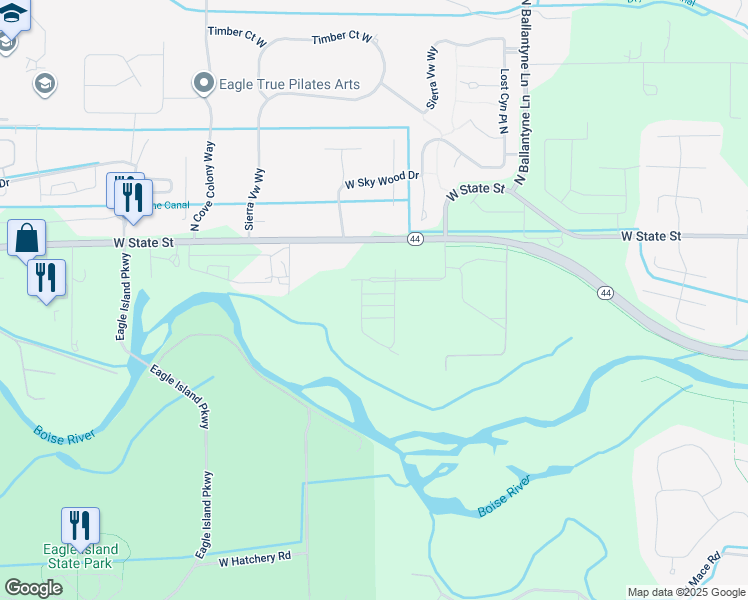 map of restaurants, bars, coffee shops, grocery stores, and more near 2517 W Iron Coop St in Eagle