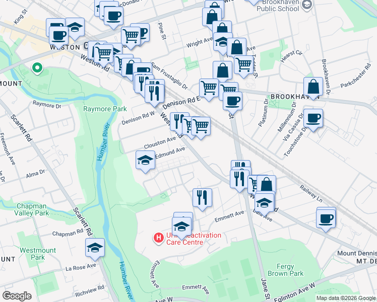 map of restaurants, bars, coffee shops, grocery stores, and more near in Toronto