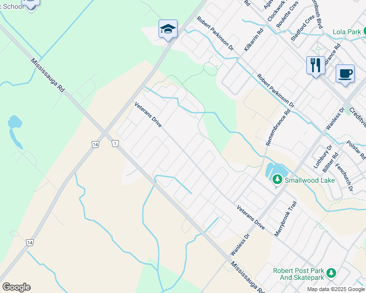 map of restaurants, bars, coffee shops, grocery stores, and more near 485 Veterans Drive in Brampton