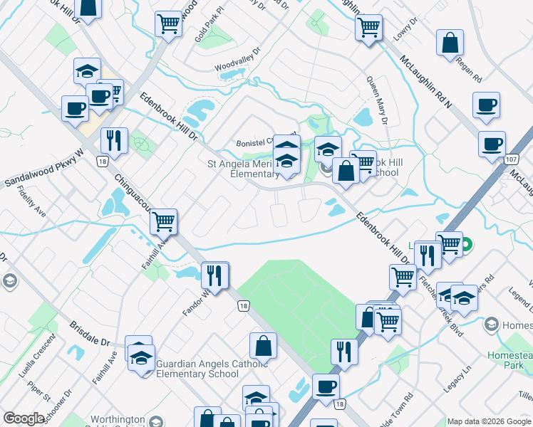 map of restaurants, bars, coffee shops, grocery stores, and more near in Brampton