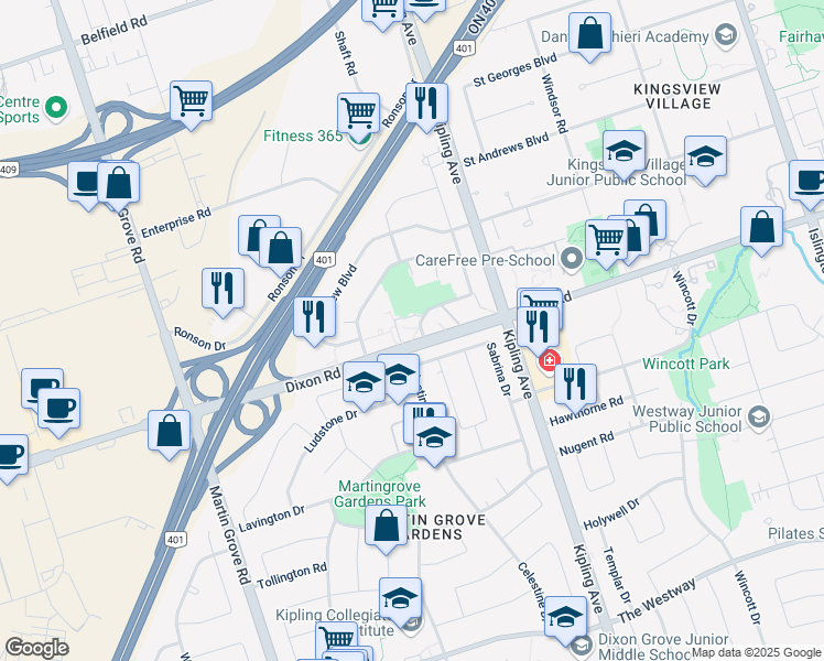 map of restaurants, bars, coffee shops, grocery stores, and more near 10 Blackfriar Avenue in Toronto