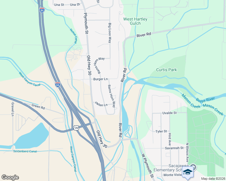 map of restaurants, bars, coffee shops, grocery stores, and more near 22149 Rio Vista Drive in Caldwell