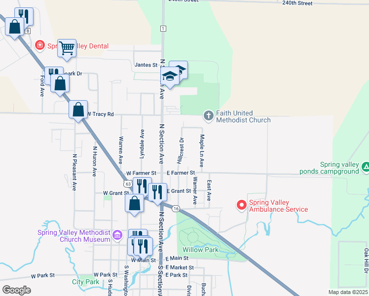 map of restaurants, bars, coffee shops, grocery stores, and more near 512 Maple Lane Avenue in Spring Valley