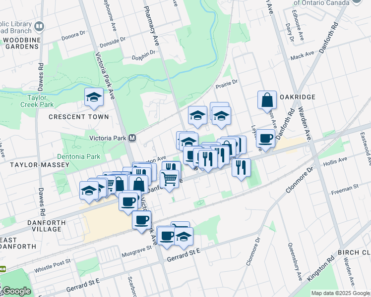map of restaurants, bars, coffee shops, grocery stores, and more near in Toronto