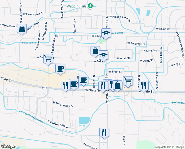 map of restaurants, bars, coffee shops, grocery stores, and more near 111 North Union Street in Star