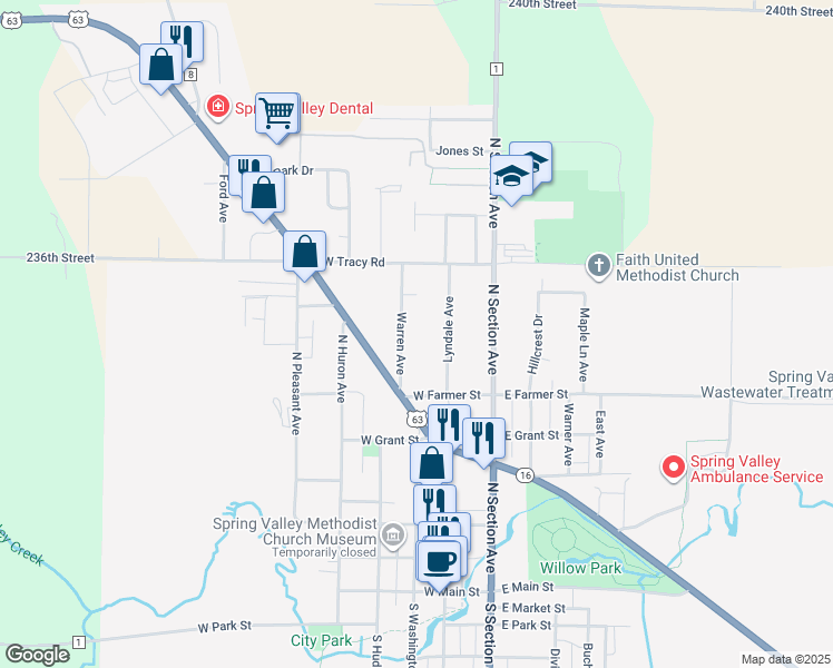 map of restaurants, bars, coffee shops, grocery stores, and more near 517 Warren Avenue in Spring Valley