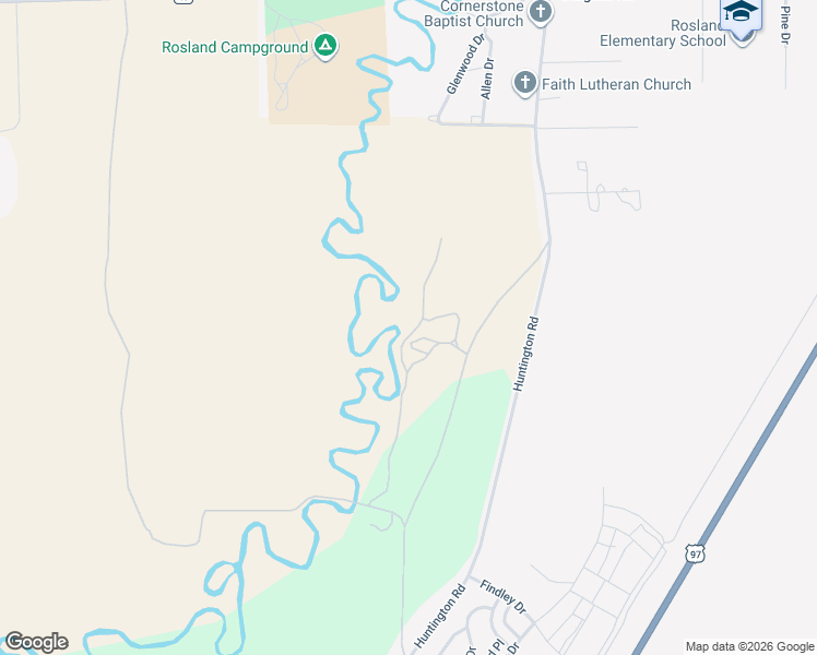 map of restaurants, bars, coffee shops, grocery stores, and more near 52059-52199 Huntington Road in La Pine