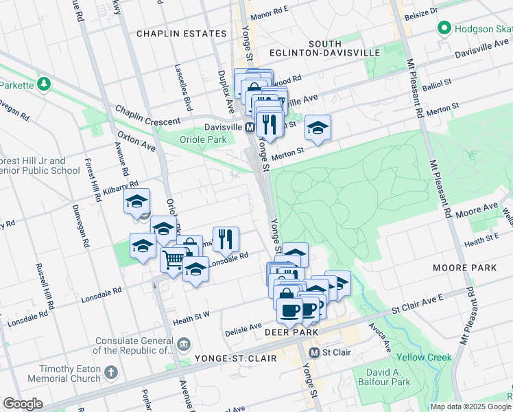 map of restaurants, bars, coffee shops, grocery stores, and more near in Toronto