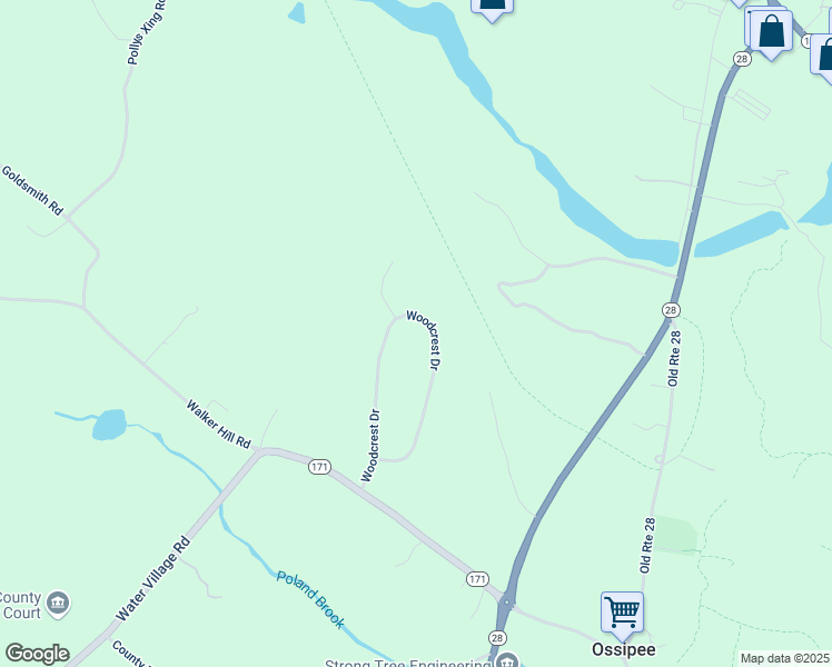 map of restaurants, bars, coffee shops, grocery stores, and more near 16 Woodcrest Drive in Ossipee