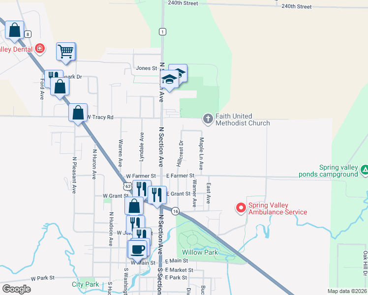 map of restaurants, bars, coffee shops, grocery stores, and more near 512 Maple Lane Avenue in Spring Valley