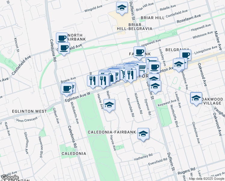 map of restaurants, bars, coffee shops, grocery stores, and more near in Toronto