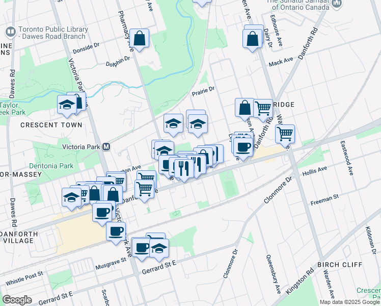 map of restaurants, bars, coffee shops, grocery stores, and more near 94 August Avenue in Toronto