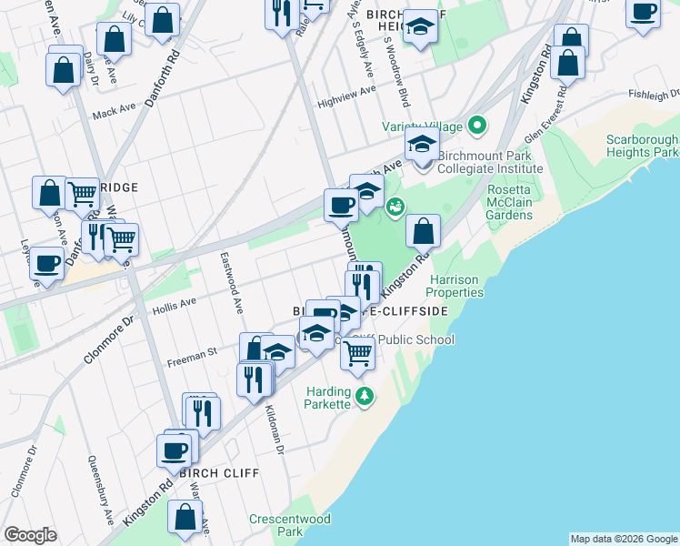 map of restaurants, bars, coffee shops, grocery stores, and more near in Toronto