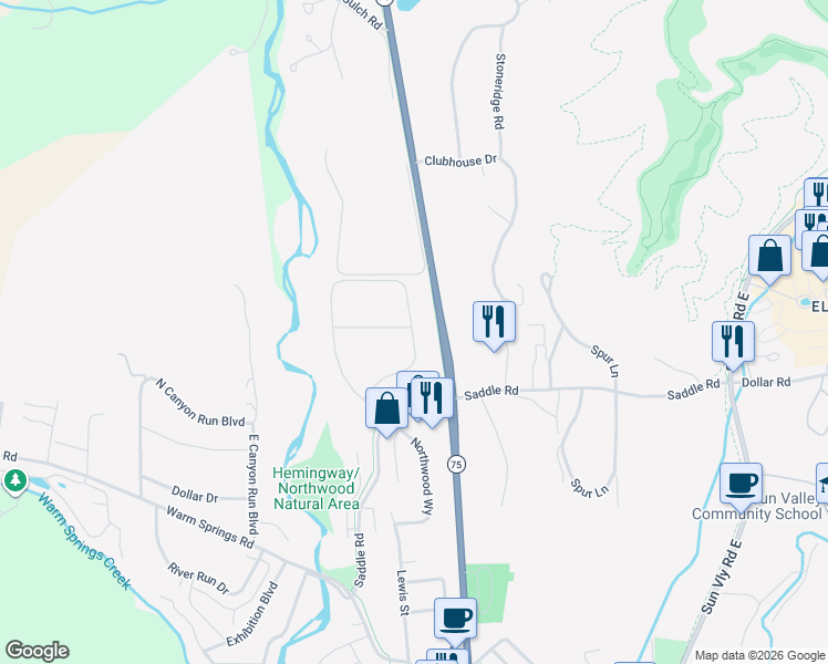 map of restaurants, bars, coffee shops, grocery stores, and more near 119 Graduate Drive in Ketchum