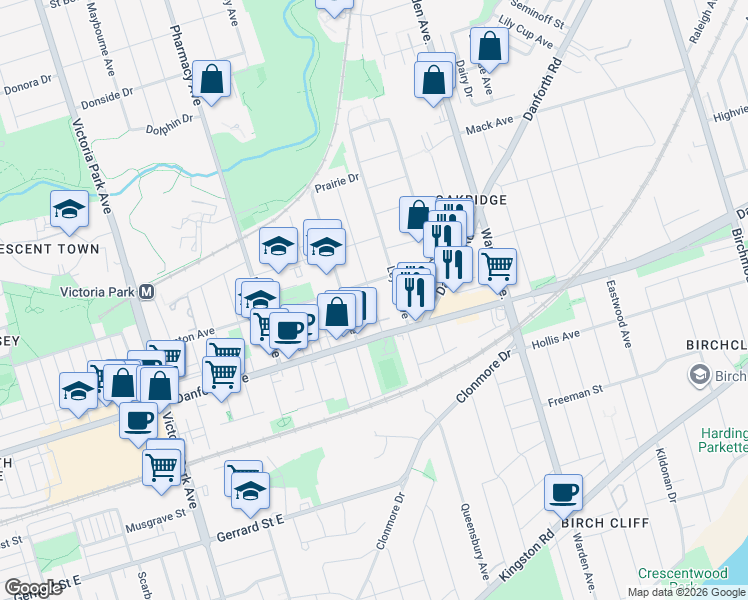 map of restaurants, bars, coffee shops, grocery stores, and more near in Toronto