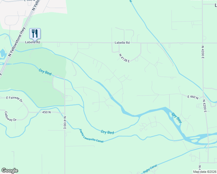 map of restaurants, bars, coffee shops, grocery stores, and more near 461 North 4108 East in Rigby