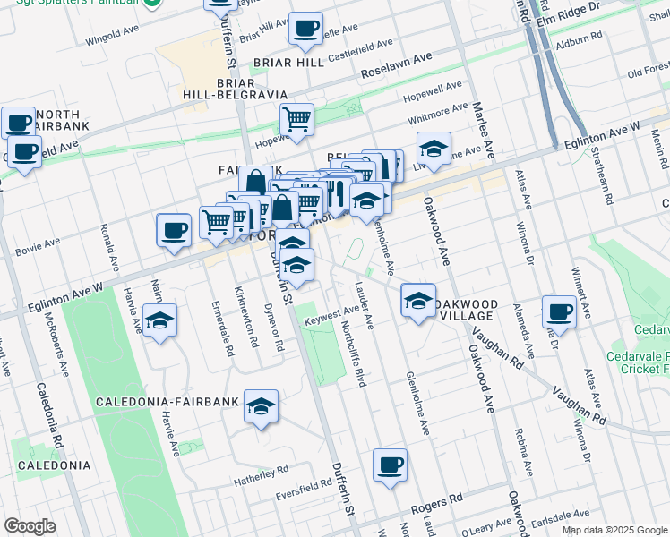 map of restaurants, bars, coffee shops, grocery stores, and more near in Toronto