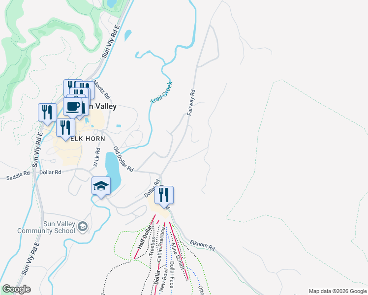 map of restaurants, bars, coffee shops, grocery stores, and more near 1201-1257 New Villagers Rd in Sun Valley