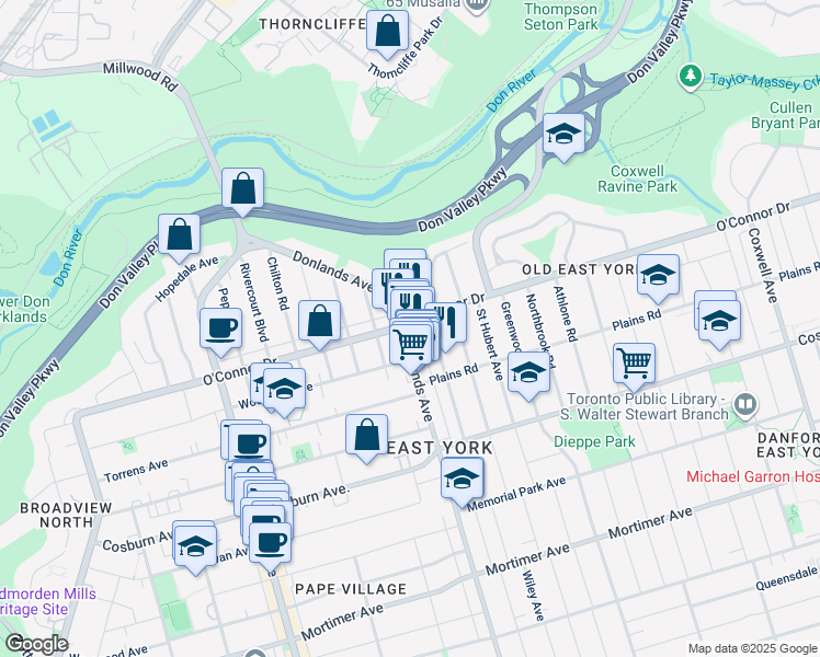 map of restaurants, bars, coffee shops, grocery stores, and more near in Toronto