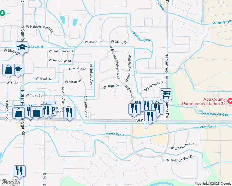 map of restaurants, bars, coffee shops, grocery stores, and more near 318 North Hullen Place in Star