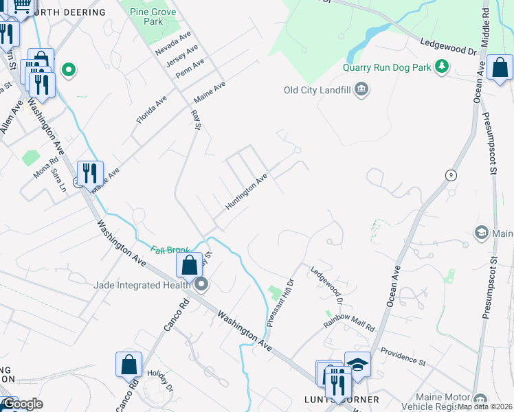 map of restaurants, bars, coffee shops, grocery stores, and more near 55 Nottingham Avenue in Portland