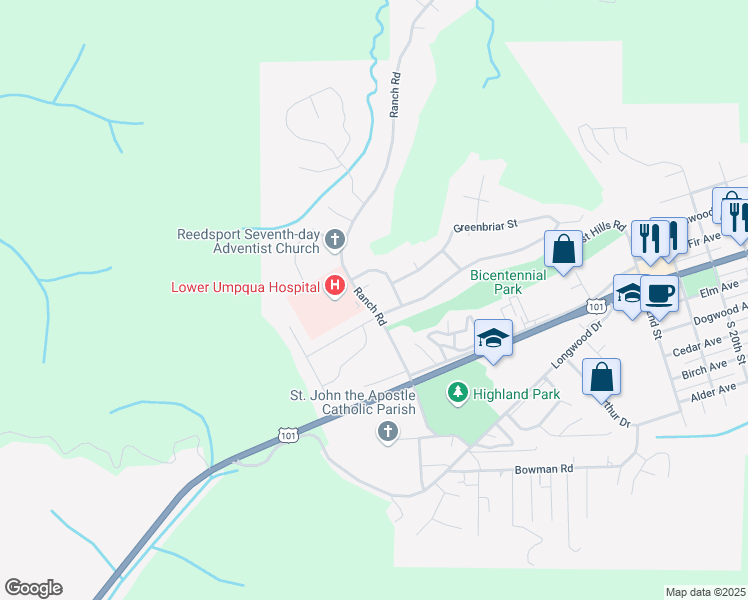 map of restaurants, bars, coffee shops, grocery stores, and more near 480 Regents Place in Reedsport