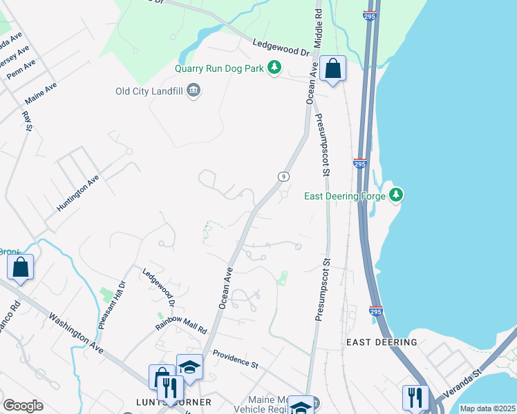 map of restaurants, bars, coffee shops, grocery stores, and more near 852 State Route 9 in Portland