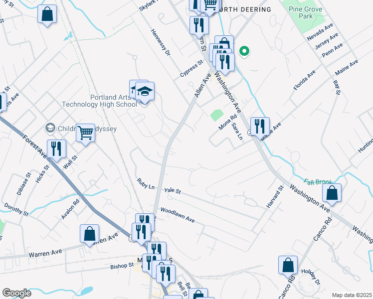 map of restaurants, bars, coffee shops, grocery stores, and more near 209 Allen Avenue in Portland