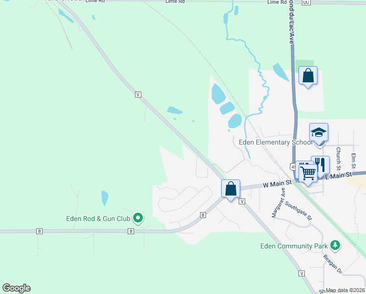 map of restaurants, bars, coffee shops, grocery stores, and more near N4207 County Road V in Eden